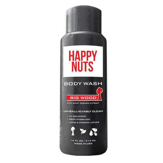 HAPPY NUTS Body and Nut Wash for Men - Big Wood - Natural Men's Shower Gel - Sandalwood Body Wash