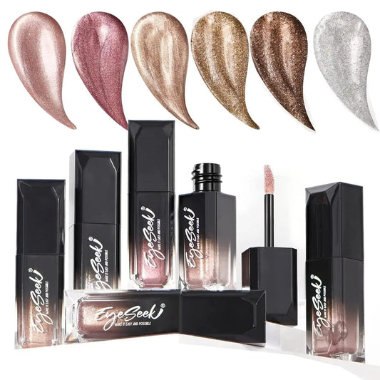 EYESEEK Liquid Eyeshadow Metallic Brown Eye Makeup Set, Brilliant Cream Gel Highlighter Shimmer Glitter Shadow Champagne Blush Brightener Eyeliner, Rose Gold Eyes Liner Make Up Kit Holographic Sets