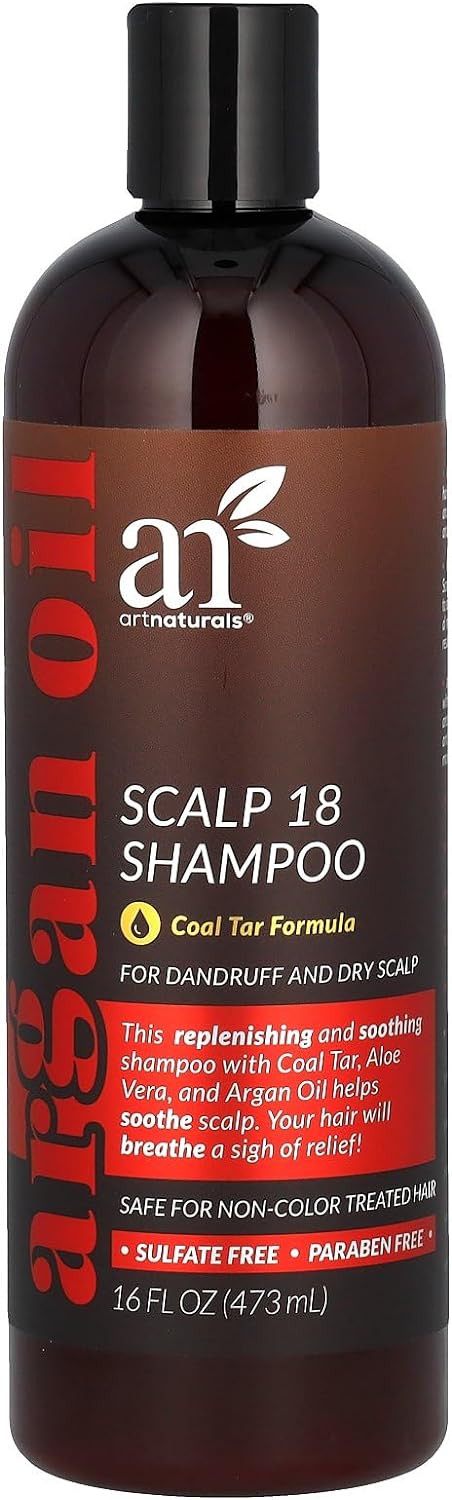 ArtNaturals Therapeutic Argan Shampoo - (16 Fl Oz / 473ml) - Natural and Organic Coal Tar with Argan Oil - Treatment Helps Anti-Itchy Scalp, Symptoms of Psoriasis, Eczema - Sulfate Free