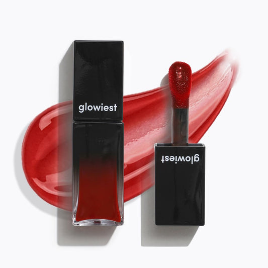 glowiest EFFORTLESS Glow Lip Oil 004 RED CHERRY Hydrating, Nourishing, Plumping | Non-Sticky Lip Gloss, Tinted Lip Camellia Oil l Korean Beauty - 0.17oz