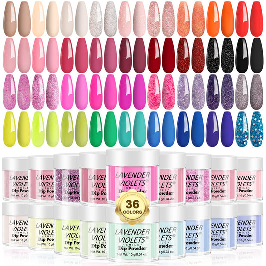 Lavender Violets 36 Colors Dip Powder Nail Kit Starter Quick Drying Dipping Powder Color Set for Home Salon Nail Art Designs M950