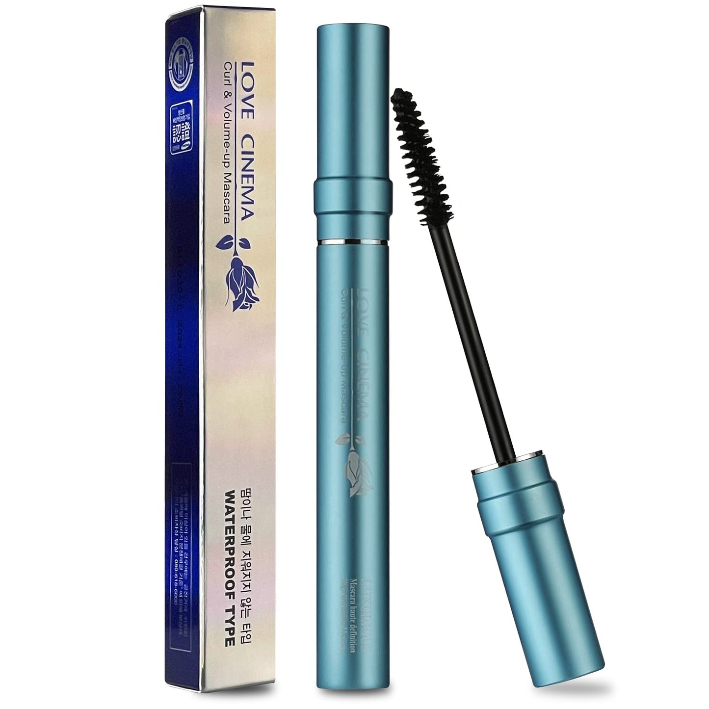 LOVE CINEMA Curling & Voluminous Mascara, Waterproof Mascara, Intense Length, Long-lasting, No Flaking, No Clumping, Smudge-proof Mascara - Black, 0.24 Fl Oz (Blue Package) [Made in Korea]