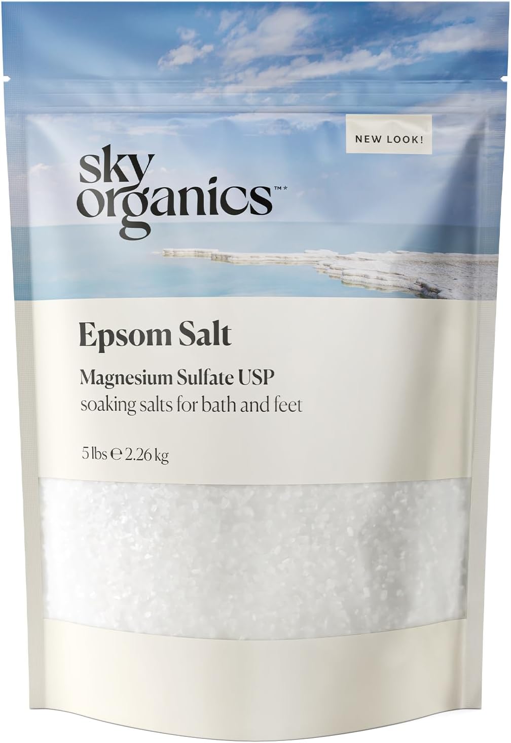 Sky Organics 5 lbs Epsom Salt - 100% Pure Magnesium Sulfate, USP Grade, Kosher, Non-GMO - Bath and Foot Soak, Soothing Body Soak. Made in USA,