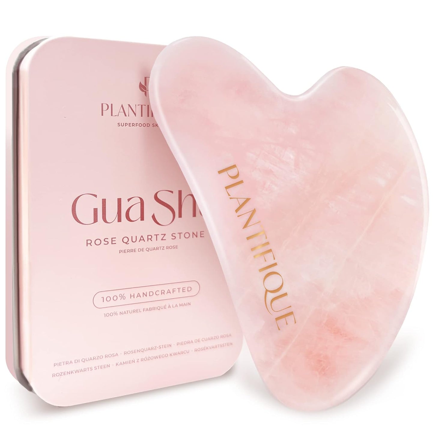 PLANTIFIQUE Gua Sha Rose Quartz Tool for Face Anti Aging Massage Tool - GuaSha Tool - Facial Skin Care Products - Massager for Your Skincare Routine