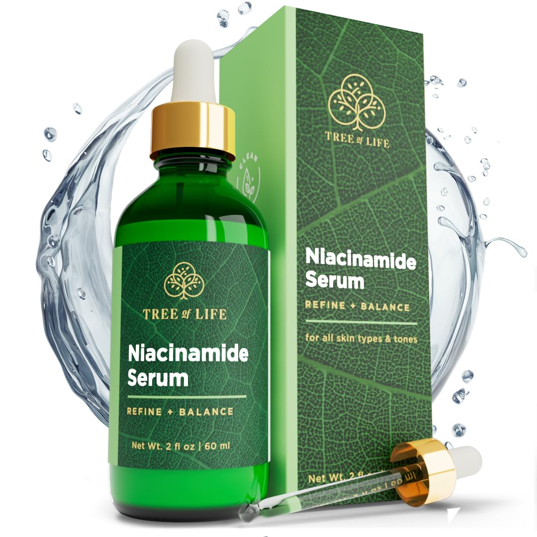 Tree of Life Refining Niacinamide Serum (Vitamin B3) Facial Serum with Hydrating Hyaluronic Acid; Refine & Balance Skin + Minimize Pores, Clean Dermatologist-Tested Skin care Set, Bonus Size 2 Fl Oz