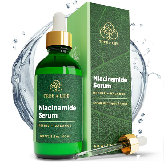Tree of Life Refining Niacinamide Serum (Vitamin B3) Facial Serum with Hydrating Hyaluronic Acid; Refine & Balance Skin + Minimize Pores, Clean Dermatologist-Tested Skin care Set, Bonus Size 2 Fl Oz