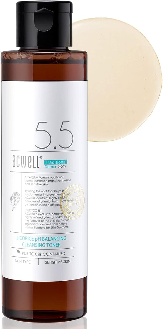 ACWELL Licorice pH Balancing Korean Toner for Cleansing 5.07 fl.oz. - Alcohol-Free PH5.5 Hydrating Facial Astringent - Skin Clearing, Reduce Pigmentation, Acne and Dark Spots