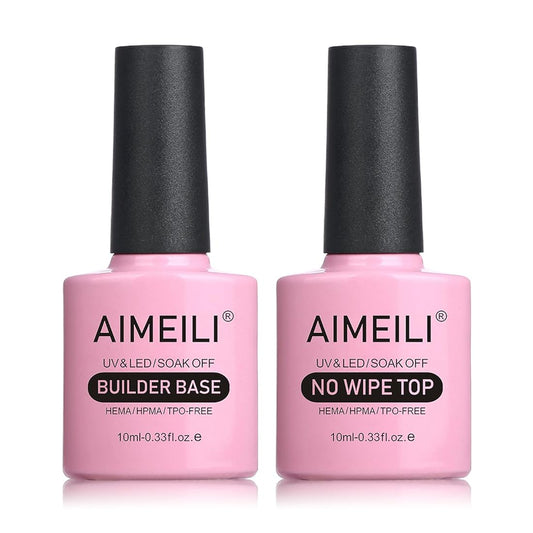 AIMEILI 5 in 1 Builder Base Clear Builder Nail Gel for Nails Extension and No Wipe Top Set Soak Off U V LED Gel Nail Lacquer