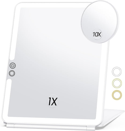 Large Makeup Mirror, Travel Lighted Makeup Mirror, 3 Color Lighting, Rechargeable 2000mAh Battery, Portable Ultra Slim Vanity Mirror, Travel Essential for Women