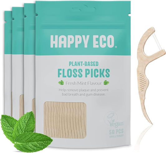 Natural Dental Floss Picks (200) - Vegan, Sustainable, Reusable Floss Sticks for Adults and Kids with Dental Pick - Plaque Remover for Teeth Cleaning - Tooth Picks Flossers - Eco Friendly Floss Pick