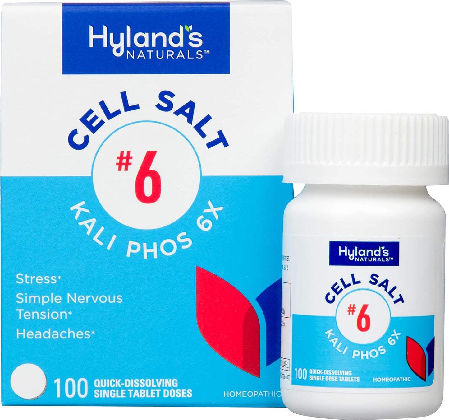 Hyland's Naturals No. 6 Cell Salt Kali Phos 6X Tablets, Relief of Headaches, and Simple Nervous Tension, Quick Dissolving Tablets, 100 Count