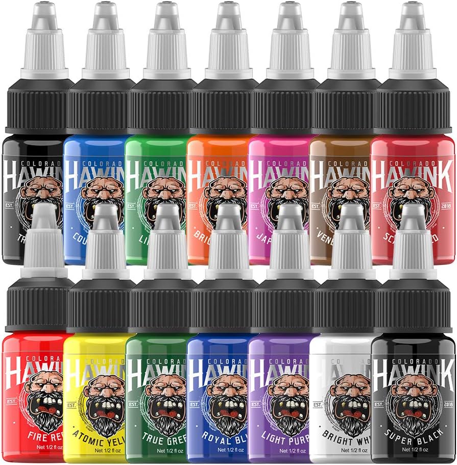 Hawink Tattoo Ink Set 1/2 oz (15ml) Tattoo Supply 14 Colors Pigment Kit Ink USA TI203-15-14