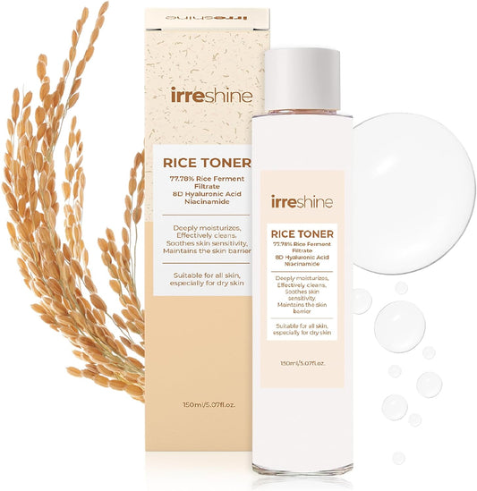 Irreshine Rice Toner: Rice Water Toner - Rice Milk Toner Nourish and Hydrate Dry Skin - Milky Toner - 77.78% Rice Extract - 8D Hyaluronic Acid, 5.07 Fl Oz