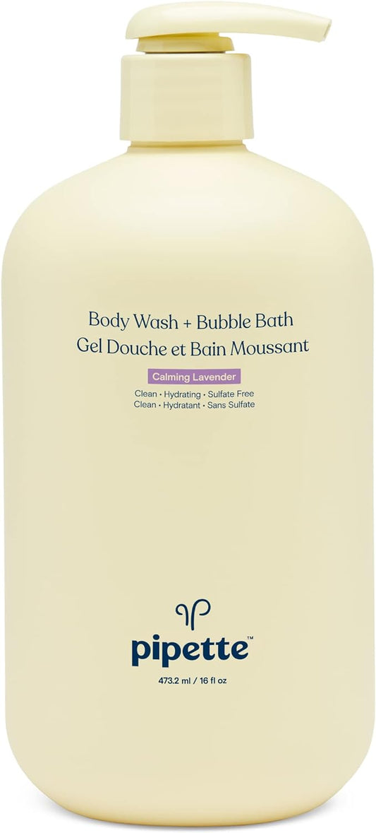 Pipette Bubble Bath + Body Wash - Nourishing and Skin Softening Tear Free Bubbles Fun, Suitable for Sensitive Skin, Calming Lavender Scented, 16 fl oz