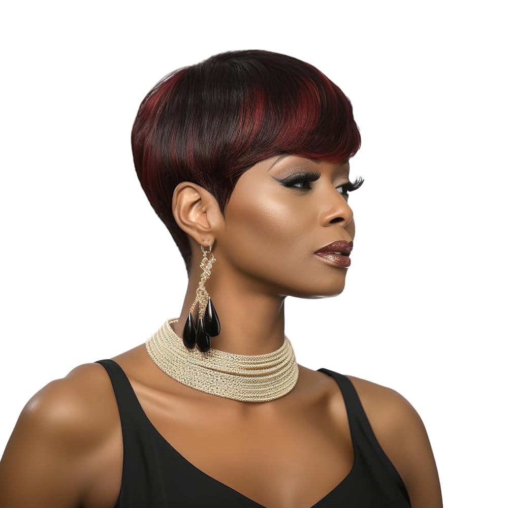 Pixie Cut Wig Short Curly Wigs for Black Women Short Hair Wig Synthetic Curly Wig Natural Wavy Synthetic Natural Hair Wigs Heat Resistant Fiber Hair Wigs _Mixed Black Red_