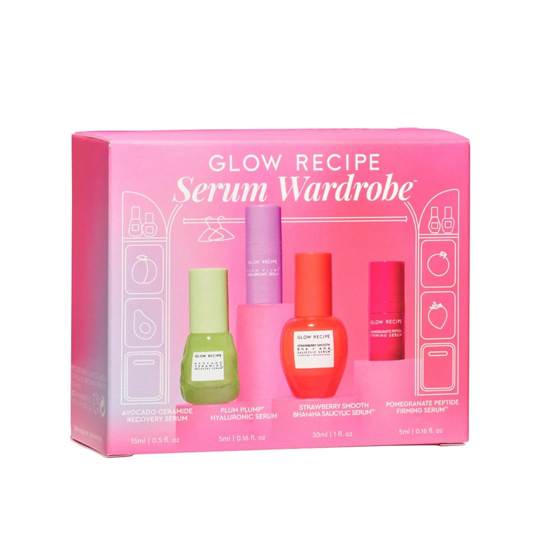 Glow Recipe Avocado, Strawberry, Plum & Pomegranate Serum Skincare Gift Set - 4 Piece Travel Set