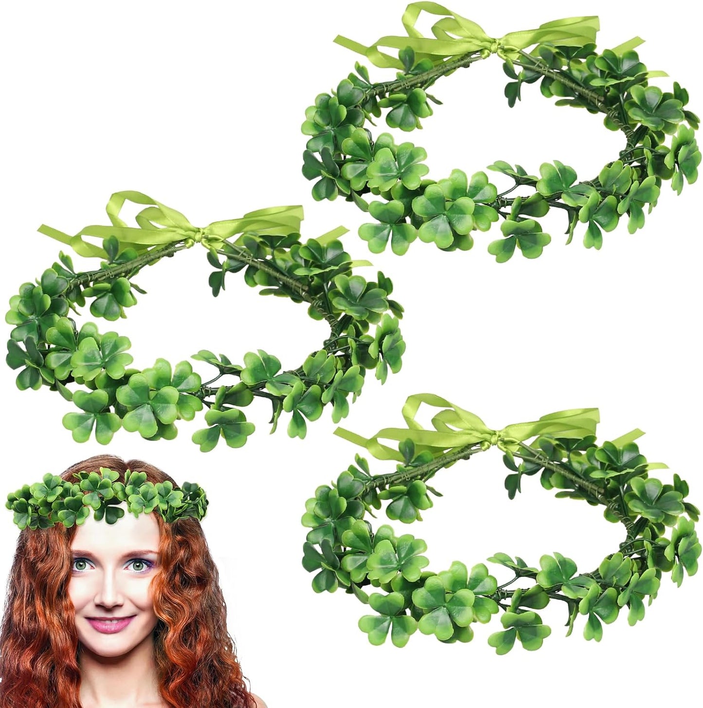 3 Pieces St. Patrick's Day Shamrock Headbands, Irish St. Patrick's Day Accessories Green Clover Garland, Fairy Tale Elf Portrait Accessories