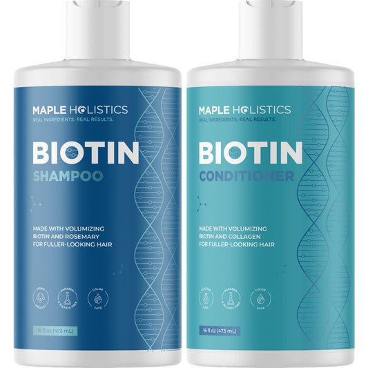 Volumizing Biotin Shampoo and Conditioner Set - Sulfate Free Shampoo and Conditioner for Dry Damaged Hair Care - Thinning Hair Shampoo and Conditioner with Nourishing Biotin and Rosemary Oil