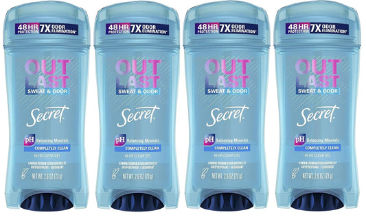 Secret Outlast Clear Gel Antiperspirant Deodorant for Women, Completely Clean, 2.6 oz (Pack of 4)