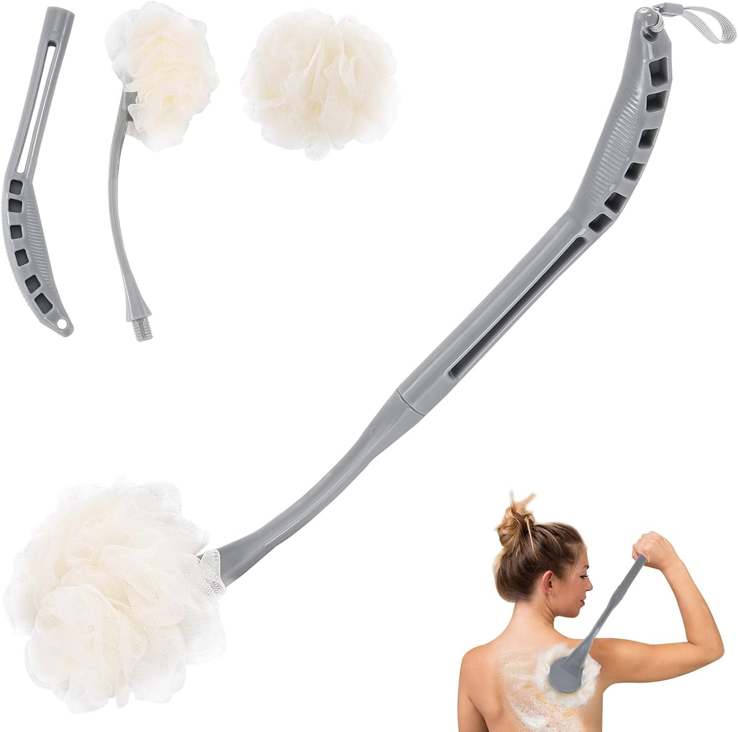 Loofah on a Stick, 20.5Ó Shower Sponge Loofah Back Scrubber, Exfoliation and Improved Skin Health, Back Loofah for Shower for Men Women