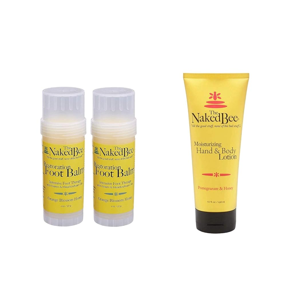 The Naked Bee Orange Blossom Honey Restoration Foot Balm, 2 Oz - 2 Pack + Pomegranate & Honey, Hand and Body Lotion, 6.7 Fl Oz
