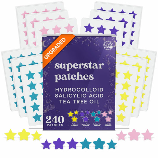 LivaClean 240 CT Acne Patches w/Salicylic Acid & Tea Tree, Hydrocolloid Star Pimple Patches for Healing, Cute Face Stickers