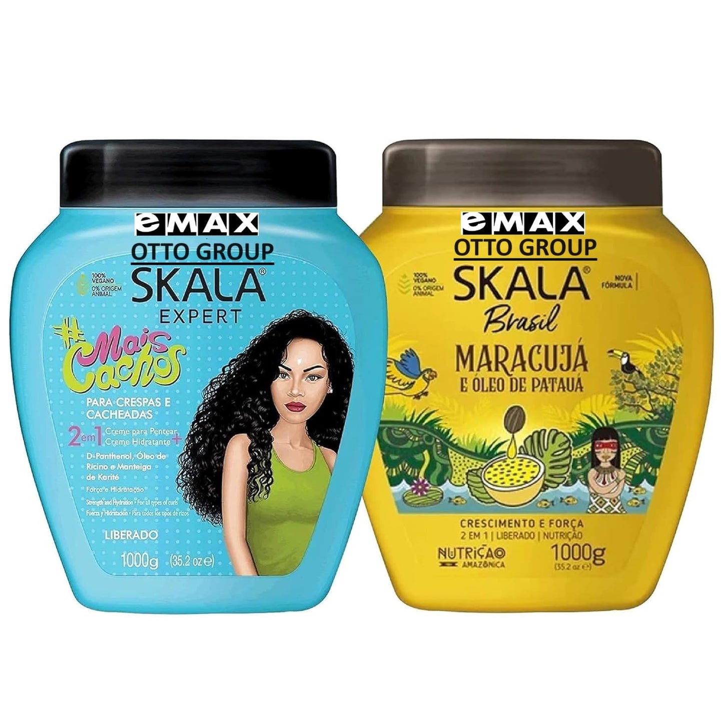 2 Pack SKALA Hair Care Set: Expert Mais Cachos 2-in-1 Conditioning Treatment Cream + Brasil Passion Fruit & Pataua Oil - Nourish, Strengthen, and Transform Your Hair - Each Bottle 1000g/1kg - 35.27 Oz