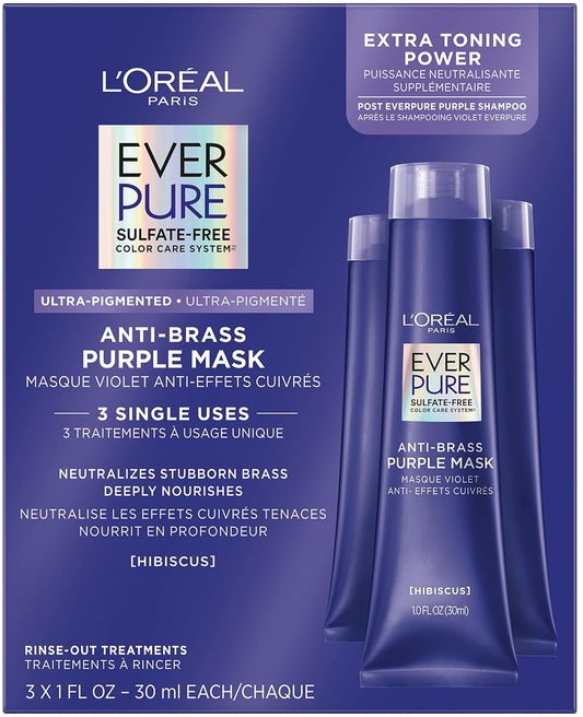 LÕOrŽal Paris EverPure Ultra Pigmented Anti Brass Purple Rinse-Out Mask for Bleached, Blonde or Highlighted Hair, 3 Ounce