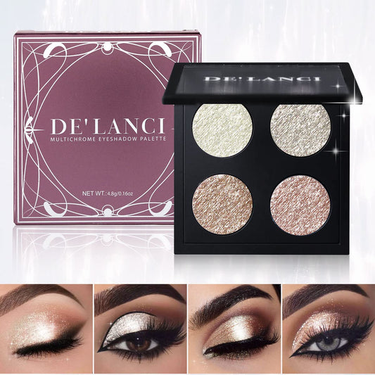 OYGCee Glitter Shimmer Metallic Eyeshadow Palette 4 Color,Diamond Pearl Shiny Bling Korean Makeup for Eye/Face/Highlighter, High Pigmented Smooth White Shimmery Powder, Glow Illuminator