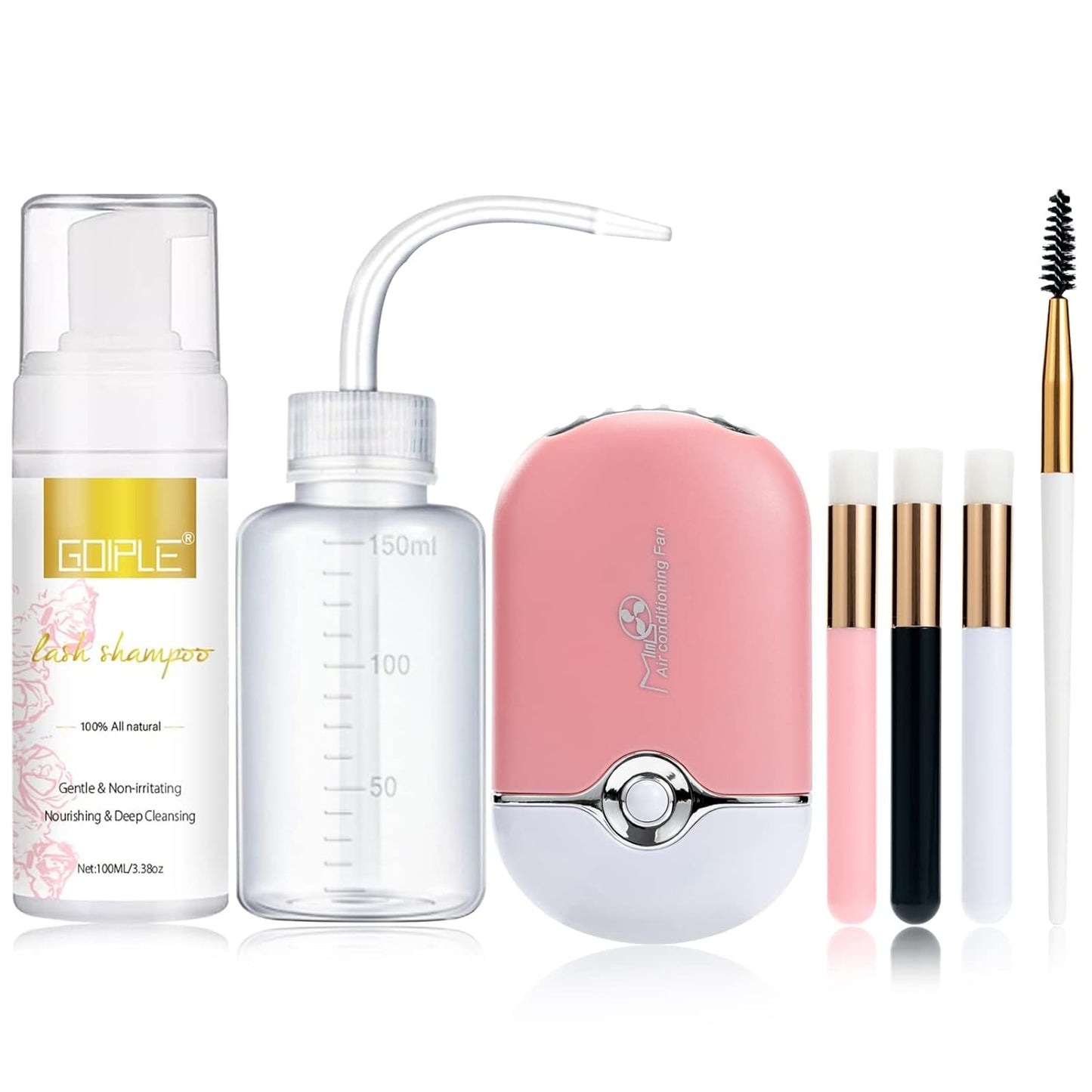 100ml Eyelash Extension Cleanser Lash Mousse Lash Shampoo for Extensions, USB Mini Portable Fan Rechargeable Electric Handheld Air Conditioning Lash Shampoo Brush Plastic Wash Bottle (lash fan-pink)