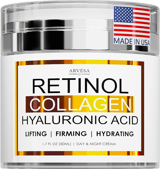 Retinol Cream for Face - Facial Moisturizer with Collagen Cream and Hyaluronic Acid - Anti Aging Face Cream - Day and Night Face Lotion for Women and Men - Hydrating Wrinkle Cream for Face