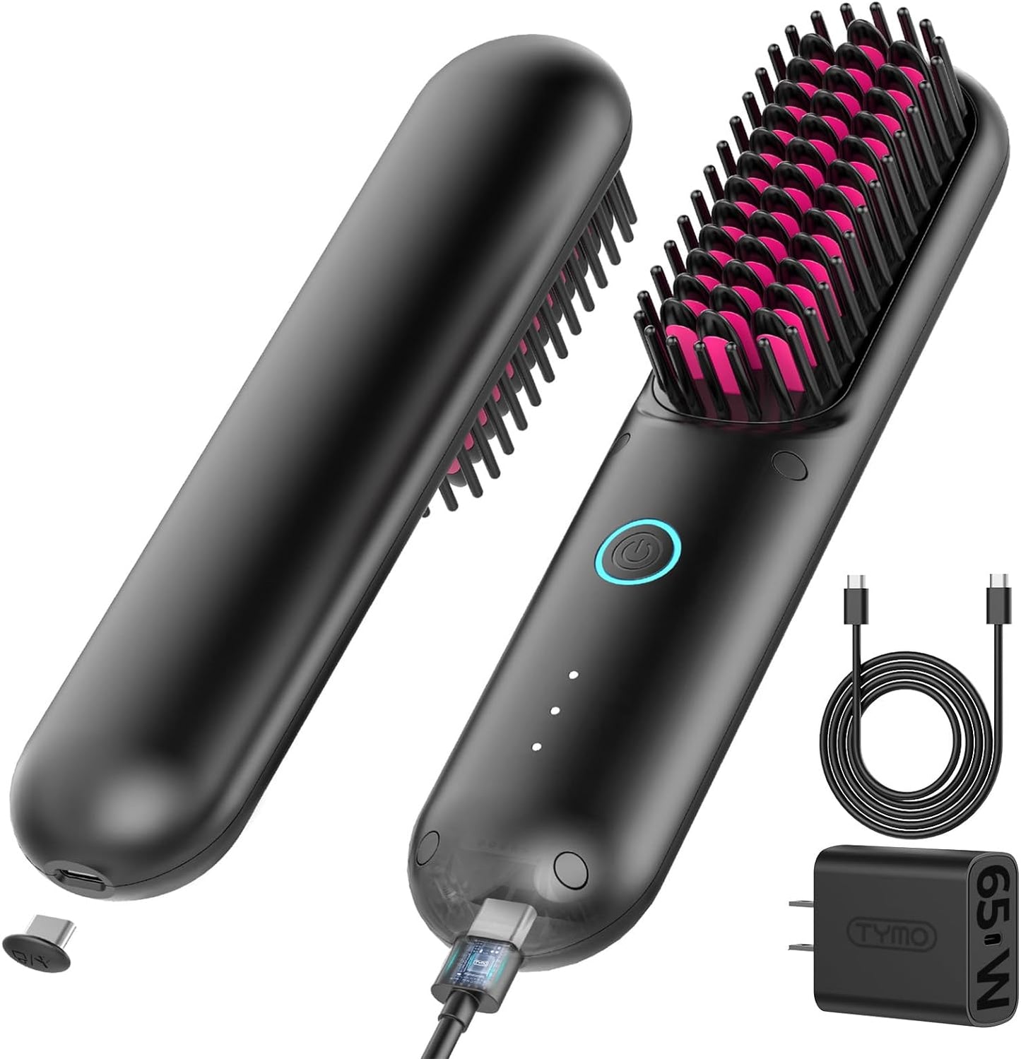 TYMO Cordless Hair Straightener Brush - Porta PRO Portable Straightening Brush for Travel, Mini Ionic Hot Comb Straightener for Women, Lightweight on-The-go, Cordless and Fast Charger Dual Power