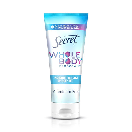 Secret Whole Body Deoderant Cream for Women, Unscented, Aluminum Free Deoderant Cream, 24/7 Freshness, 3.0 oz