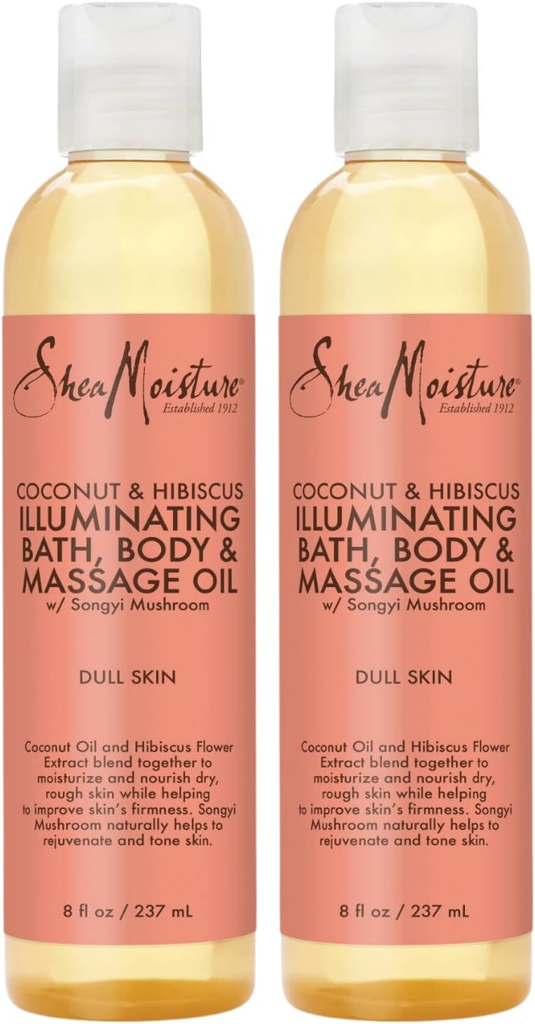 Shea Moisture Body Oil with Coconut & Hibiscus for Bath and Shower, Coconut Massage Oil & Coconut Body Oil, Shea Moisture Body Oil with Hibiscus Flower Extracts (2 Pack, 8 Oz Ea)