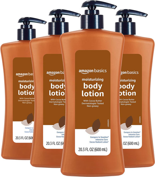 Amazon Basics Cocoa Butter Body Lotion, Lightly scented, 20.3 Fl Oz (Pack of 4)