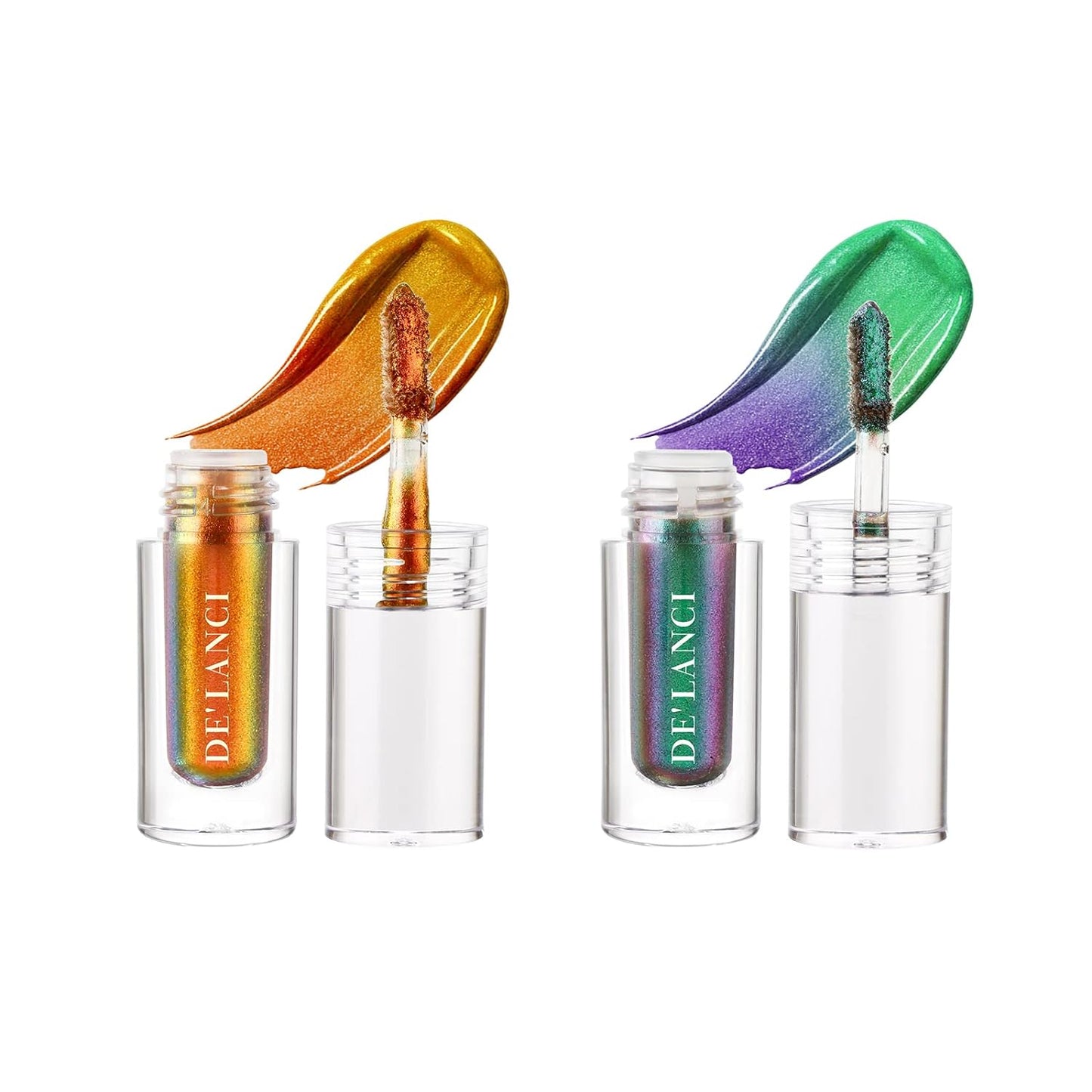 DE'LANCI Chameleon Eyeshadow Liquid, Intense Multi-color Shifting, Long-lasting With No Crease, Highly Pigment Multi-chrome Shimmer Eyeshadow (#02 BRONZE + #05 GALAXY)