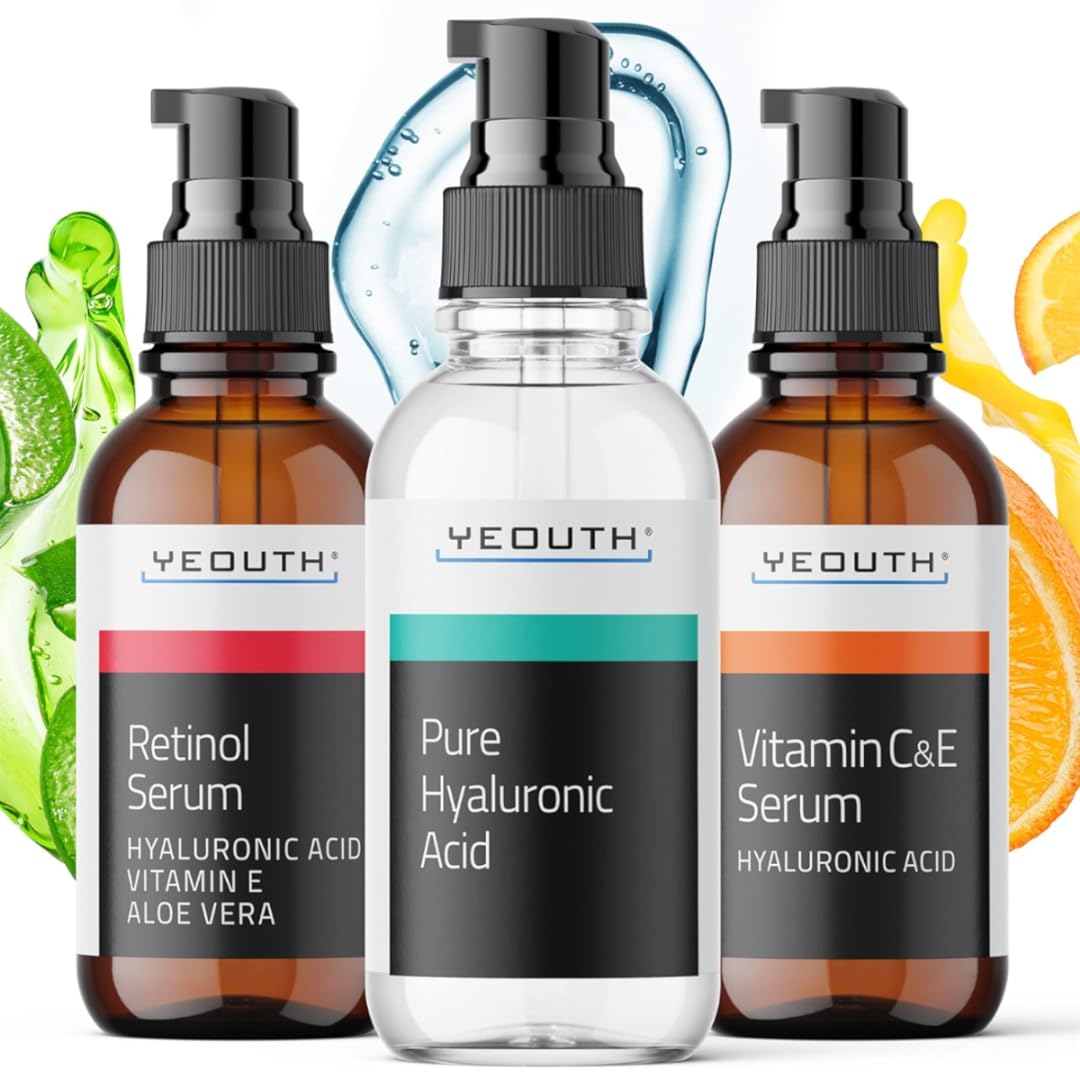 YEOUTH Retinol Serum for Face, Vitamin C Serum for Face with Hyaluronic Acid Serum for Face, Retinol Face Anti Aging Serum, Vitamin C Face Serum for Women, Skin Care 3x1 fl