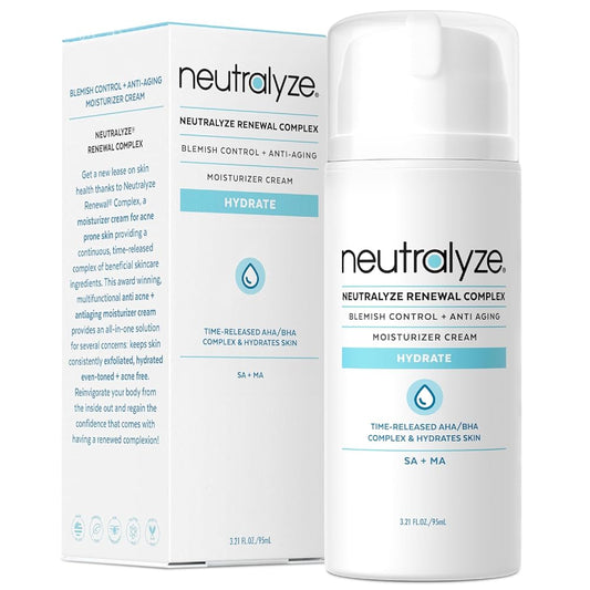 Neutralyze Renewal Complex Acne Moisturizer for Face - Time Released, Medical Grade 2% Mandelic Acid & Salicylic Acid Moisturizer Cream - Face Moisturizer for Acne Prone Skin (90+ Day)