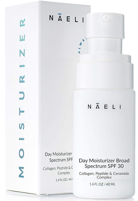 NAELI Face Moisturizer with SPF 30, Anti Aging Collagen & Peptide Cream, Reduces Wrinkles - Lightweight Skin Hydration with Hyaluronic Acid, Paraben Free & Non-Comedogenic Sunscreen, 1.4 oz