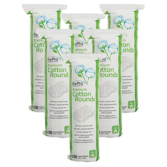 ForPro Premium Cotton Rounds, 100% Cotton, Non-Tearing, Lint-Free, for Cosmetic, Nail, and Personal Use, 2.25Ó, 600-Count (Pack of 6-100 Cotton Rounds)