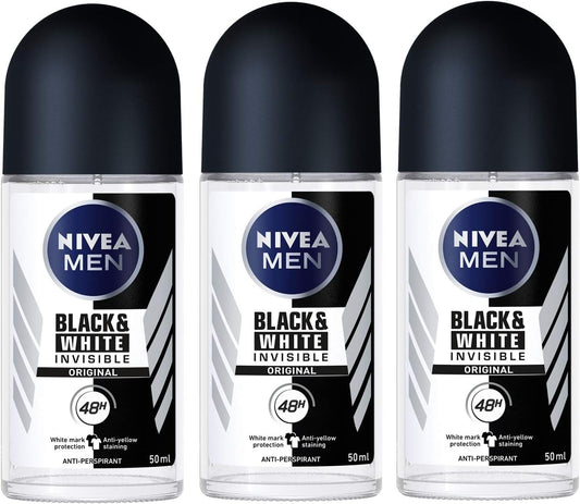 Nivea for Men Invisible for Black & White 48 Hours Deodorant Roll on 50 Ml. 3 Pack l