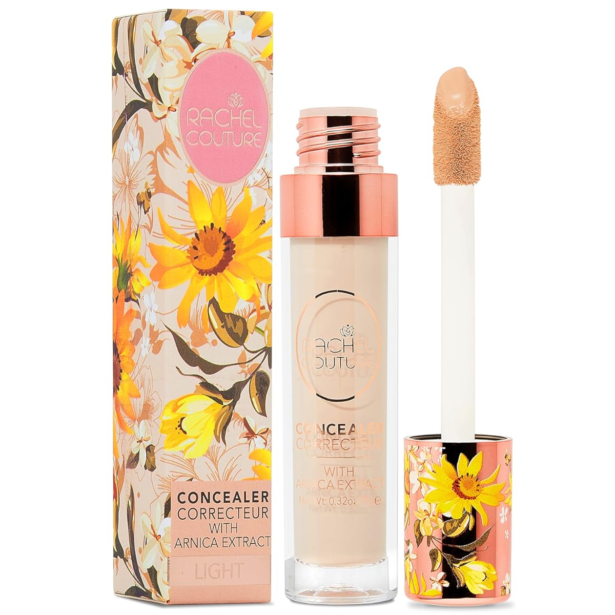 Rachel Couture Liquid Concealer | Medium to Full Coverage Fluid Concealer | Vegan & Cruelty-Free | Infused with Arnica Extract - 0.3 Fl Oz - Light