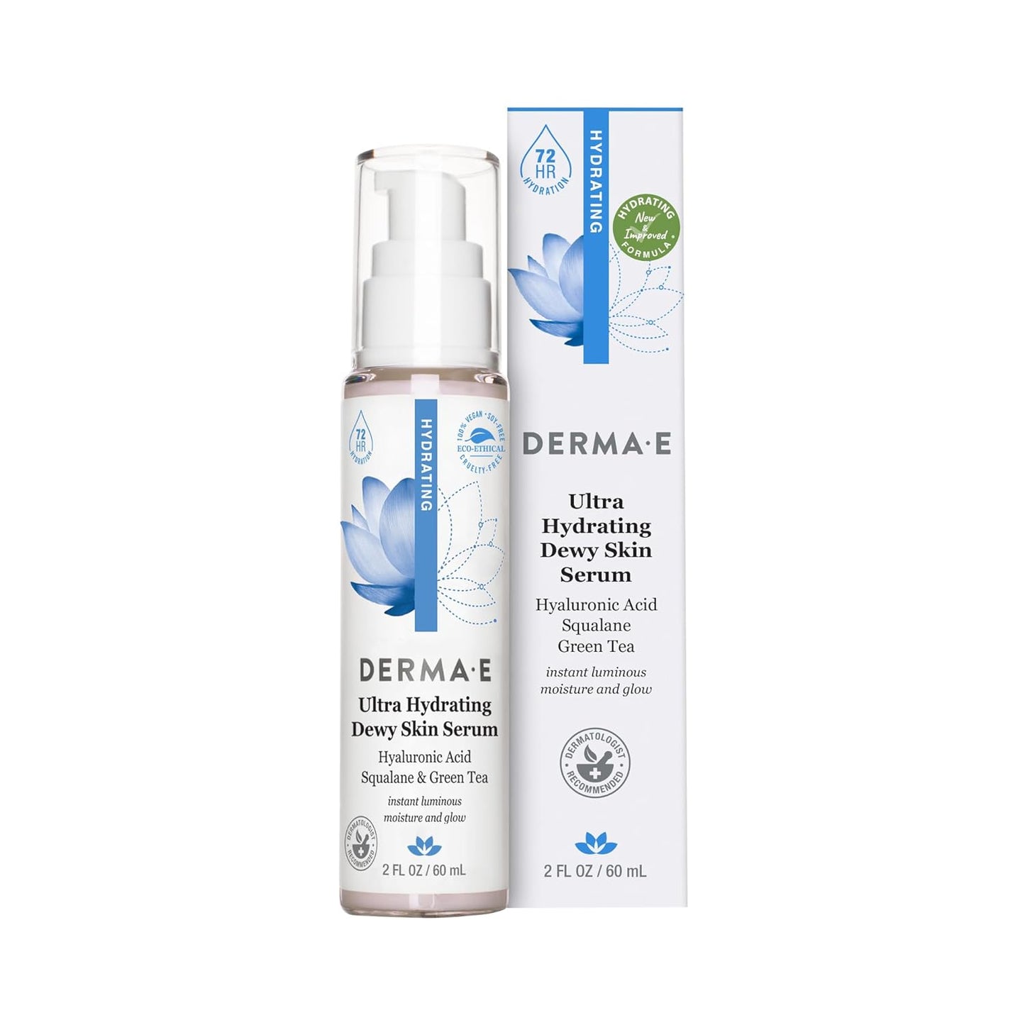 DERMA E Ultra Hydrating Dewy Skin Serum Ð Moisturizing Facial Treatment with Anti-Aging Squalane, Hyaluronic Acid and Ceramides to Smooth and Replenish, 2 FL Oz