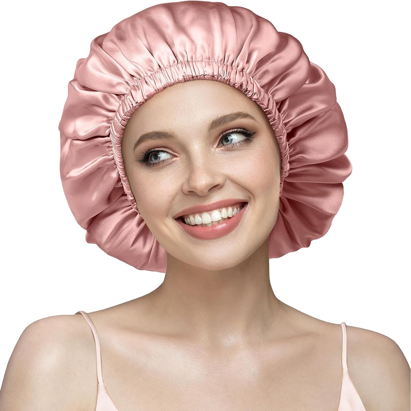 YFONG 22 Momme 100% Mulberry Silk Sleep Cap for Women, Silk Turban, Double Layer Silk Night Bonnet for Sleeping Curly Hair, Adjustable Silk Hair Wrap with Elastic Stay On Head (1Pc, Pink)