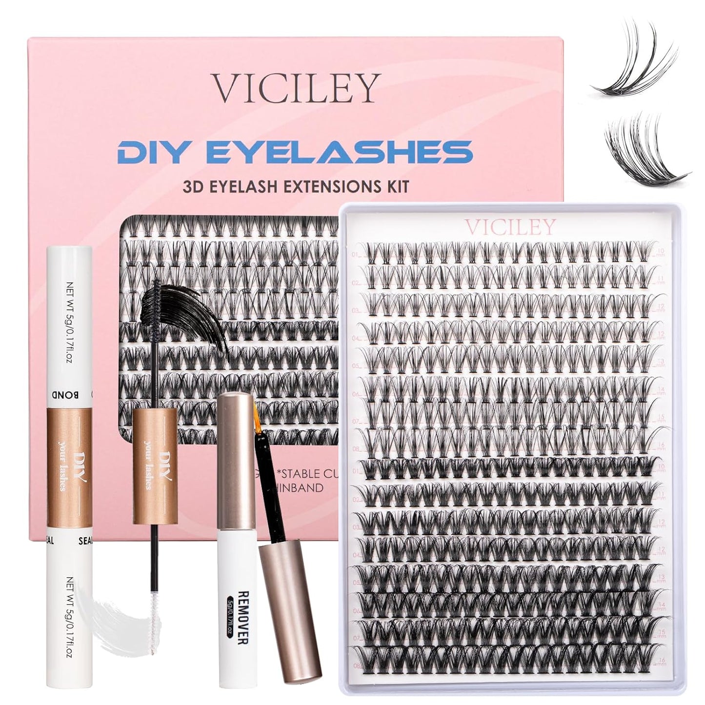 Eyelash Extension Kit 320 Pcs Lash Clusters With Lash Bond And Seal Individual Lashes Cluster DIY Lash Extensions Kit Eyelash Glue Remover Applicator Wispy Natural False Eyelashes 20+50D 10-16mm