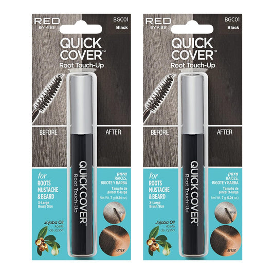 RED by Kiss Quick Cover Root Touch Up Rescue, Mascara Natural Water-Resistant Temporary Gray Concealer Cover Up Brush for Hair Mustache & Beard (Black) (2Pcs)