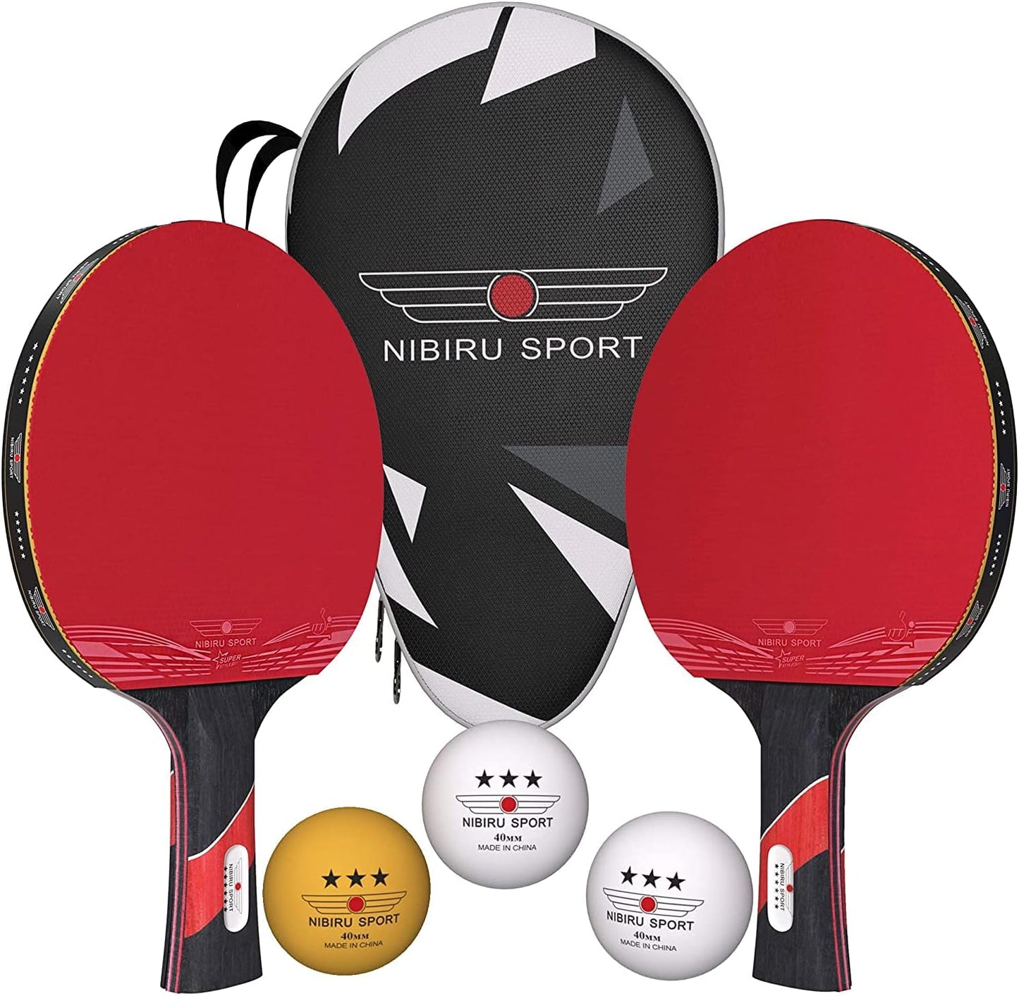 NIBIRU SPORT Ping Pong Paddles Set of 2 - Premium Table Tennis Paddles Kit with 2 Rackets, 3 Balls & Portable Case - Pingpong Paddles & Accessories, Outdoor Or Indoor Play