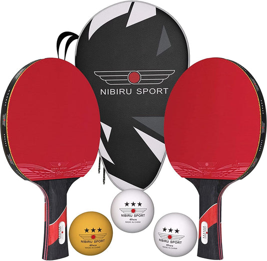 NIBIRU SPORT Ping Pong Paddles Set of 2 - Premium Table Tennis Paddles Kit with 2 Rackets, 3 Balls & Portable Case - Pingpong Paddles & Accessories, Outdoor Or Indoor Play