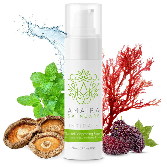 Amaira Skincare Intimate Natural Brightening Serum - Kojic Acid Dark Spot Corrector Treatment for Sensitive Skin and Private Areas - Discoloration Dark Pigment Correction Serum (1.7 fl oz)