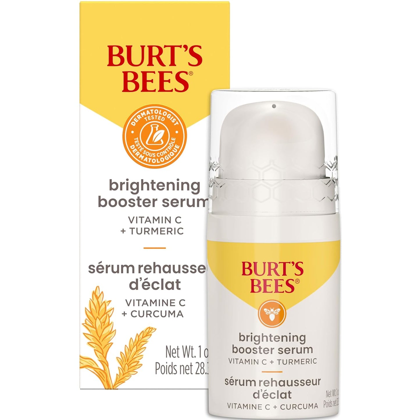 Burt's Bees Vitamin C Turmeric Face Serum, Brightens Skin & Visibly Reduces Dark Spots, Fine Lines & Wrinkles, Naturally Hydrating, Lightweight - Brightening Booster Serum (1 oz)